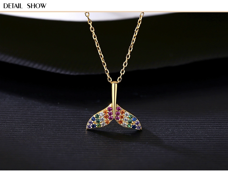 Jewelry Colorful Diamond Fish Tail Pendent Sliver Necklace