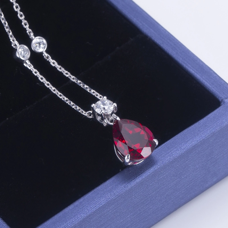 Messi Gems Custom Jewelry Pear 3CT Lab Grown Ruby Gemstone 18K Gold Lab Diamond Necklace