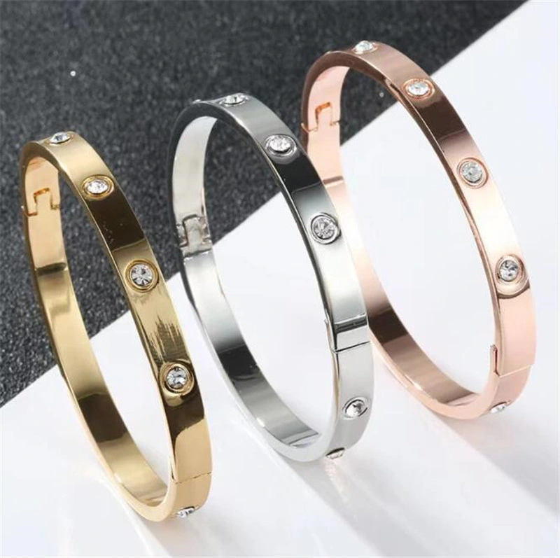 Luxury 316L Stainless Steel Women Bangle Bracelet Classic Design Jewelry Diamond Screw Brand Bangle