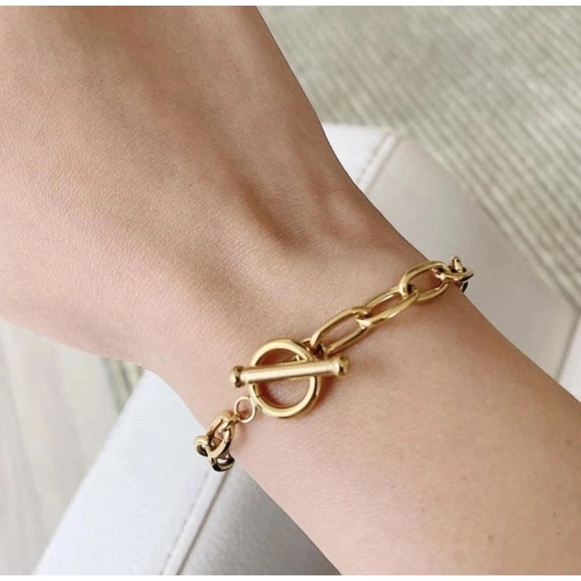 European and American Fashion Classic Gold Bracelet Paper Clip Bracelet Ot Ferrule Gold Plated Stainless Steel Oval Chain Bracelet Women