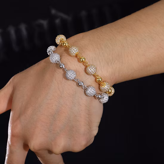 Nuevo diseño Cadena 10 mm Iced out Collar de cadena de cuentas 18 K Chapado en oro Latón Aaaaa CZ Diamante Joyería de moda al por mayor