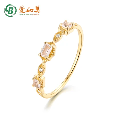 Anillo de cristal blanco de oro de 14 quilates para mujer con anillo de joyería de oro macizo para fiesta